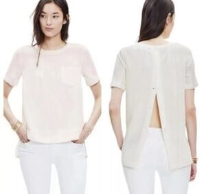 Madewell Industry Blouse Womens M Cream Silk Trim Button Back Short Sleeve